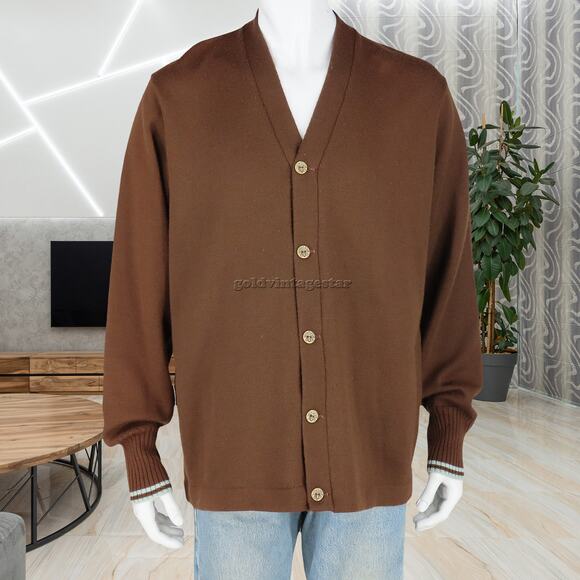 Grewe Wool Varsity Brown Cardigan Sweater L Vintage
